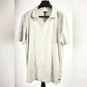 GOOD MAN BRAND Grey Ecru Melange Victory V-Neck Cotton Polo Tee Shirt Small